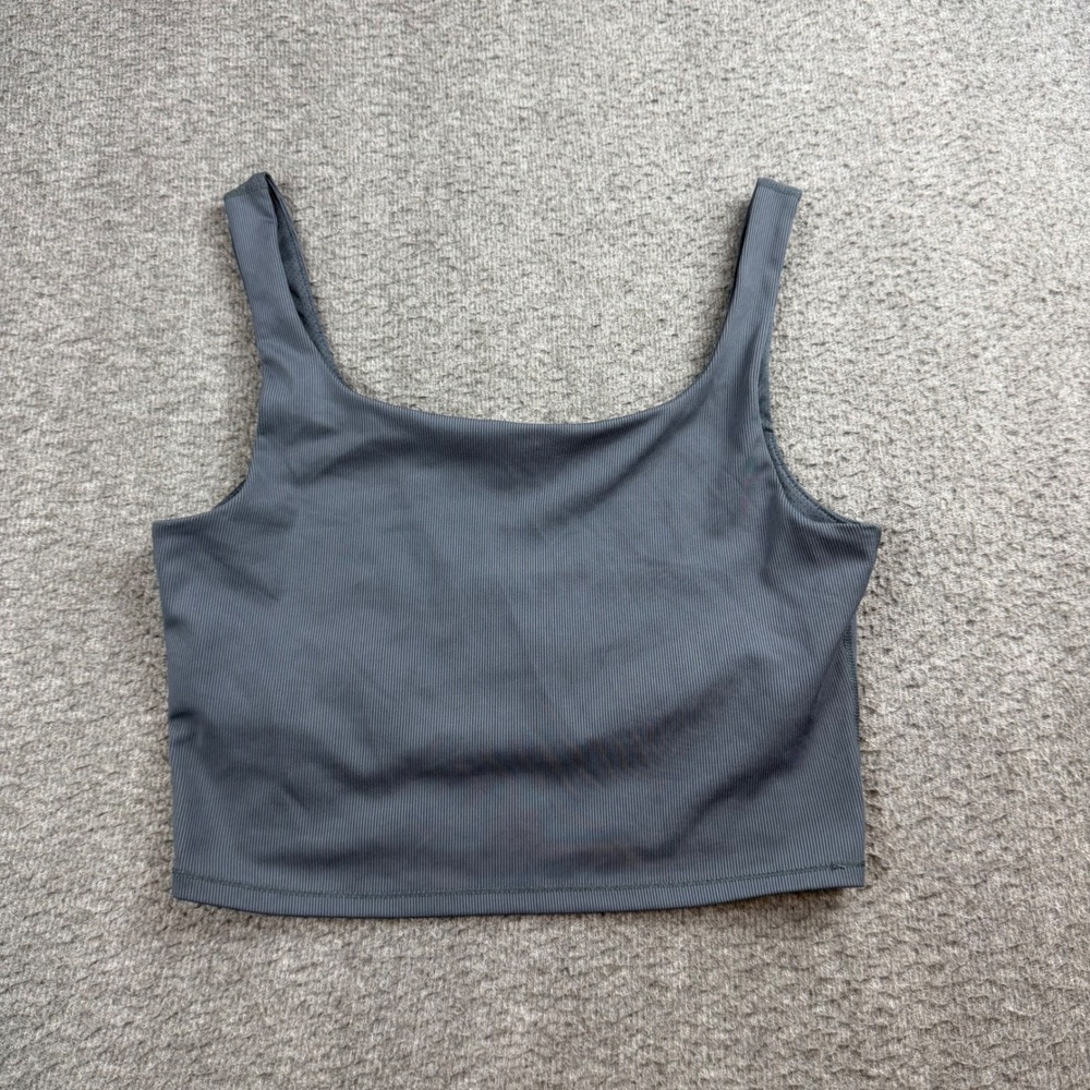 90 Degree by Reflex Crop Tank Top Women's Medium Gray Ribbed Built-in Shelf Bra